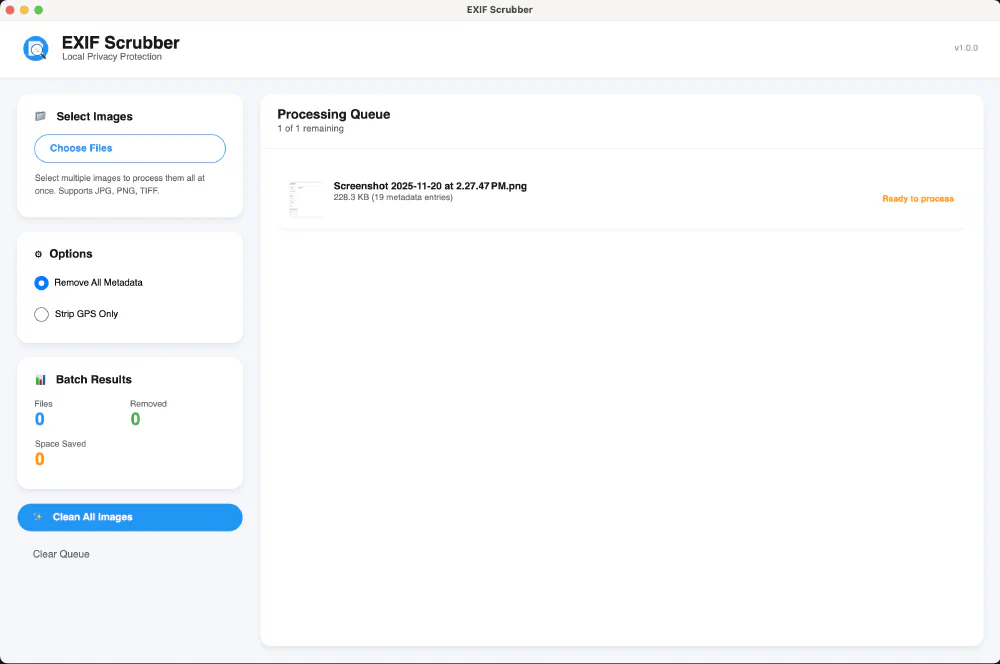 EXIF Scrubber with images in queue